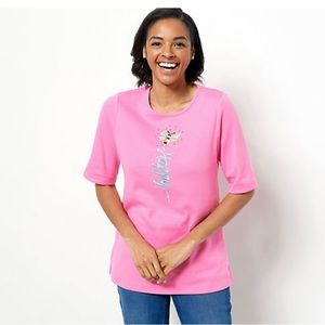 Quacker Factory elbow sleeve top with embroidery & stones